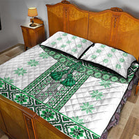 Ukraine Quilt Bed Set Traditional Braided Rope Belt Green Folk Pattern