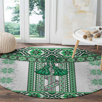 Ukraine Round Carpet Traditional Braided Rope Belt Green Folk Pattern