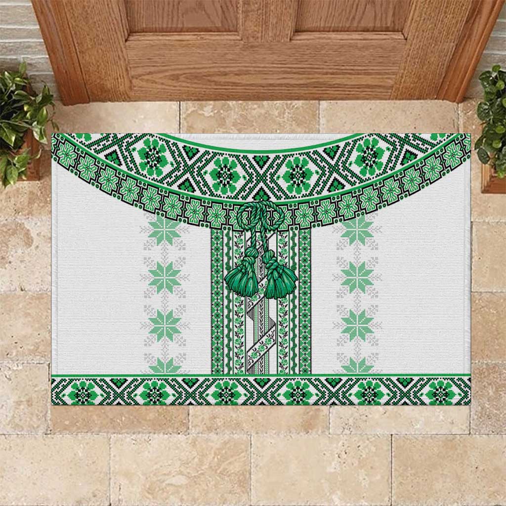 Ukraine Rubber Doormat Traditional Braided Rope Belt Green Folk Pattern