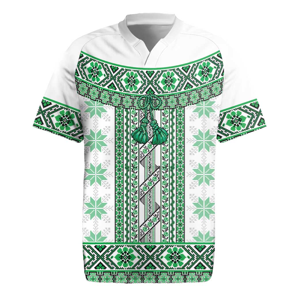 Ukraine Rugby Jersey Traditional Braided Rope Belt Green Folk Pattern