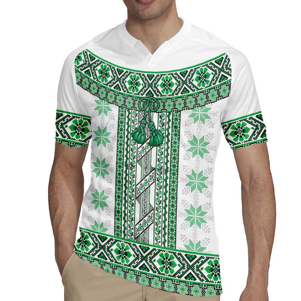 Ukraine Rugby Jersey Traditional Braided Rope Belt Green Folk Pattern