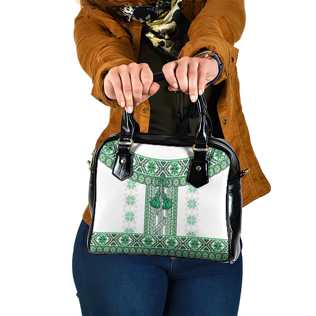 Ukraine Shoulder Handbag Traditional Braided Rope Belt Green Folk Pattern