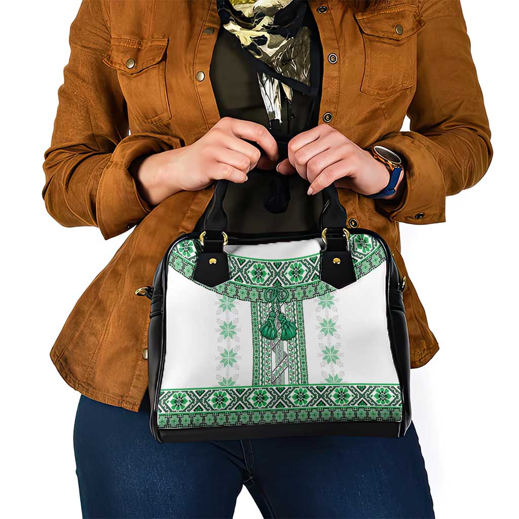 Ukraine Shoulder Handbag Traditional Braided Rope Belt Green Folk Pattern