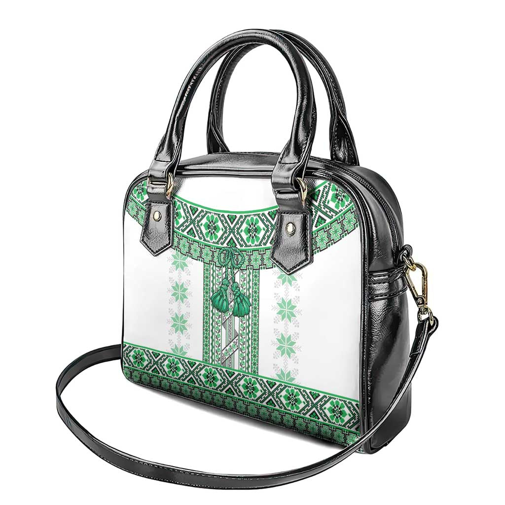 Ukraine Shoulder Handbag Traditional Braided Rope Belt Green Folk Pattern