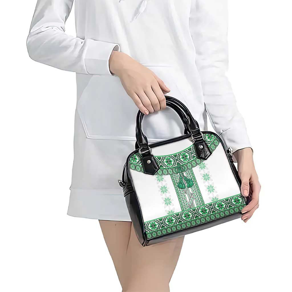 Ukraine Shoulder Handbag Traditional Braided Rope Belt Green Folk Pattern