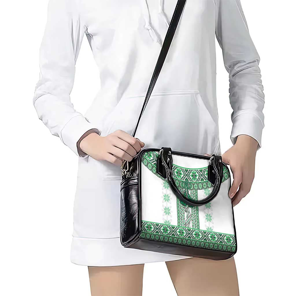 Ukraine Shoulder Handbag Traditional Braided Rope Belt Green Folk Pattern