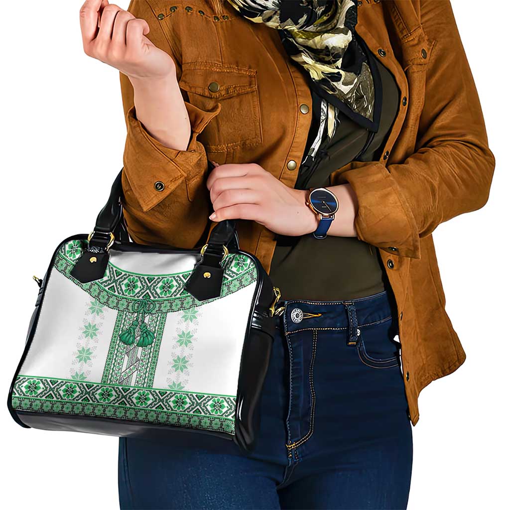 Ukraine Shoulder Handbag Traditional Braided Rope Belt Green Folk Pattern