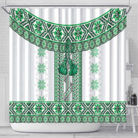 Ukraine Shower Curtain Traditional Braided Rope Belt Green Folk Pattern