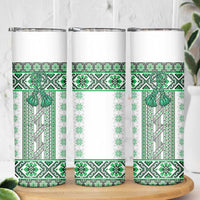 Ukraine Skinny Tumbler Traditional Braided Rope Belt Green Folk Pattern