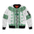 Ukraine Sleeve Zip Bomber Jacket Traditional Braided Rope Belt Green Folk Pattern