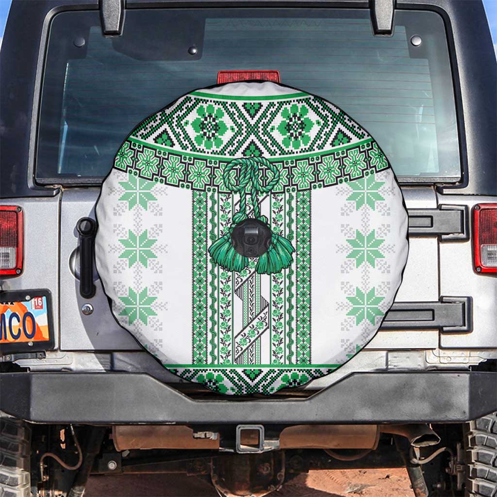 Ukraine Spare Tire Cover Traditional Braided Rope Belt Green Folk Pattern