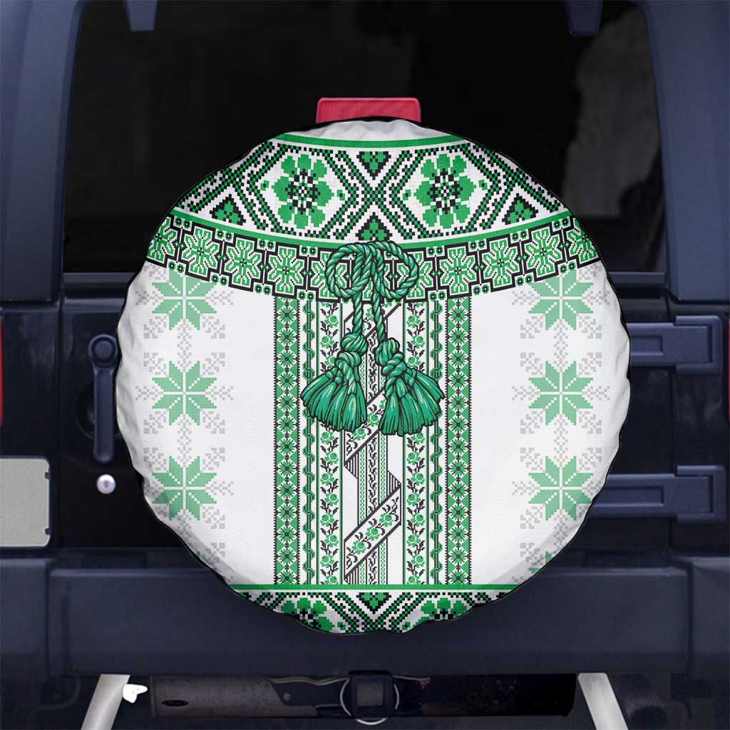 Ukraine Spare Tire Cover Traditional Braided Rope Belt Green Folk Pattern