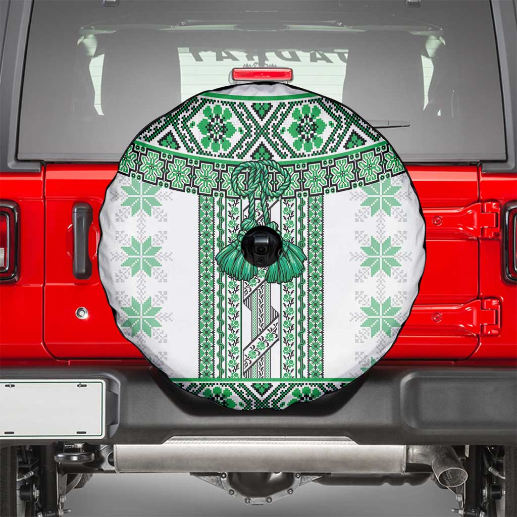 Ukraine Spare Tire Cover Traditional Braided Rope Belt Green Folk Pattern