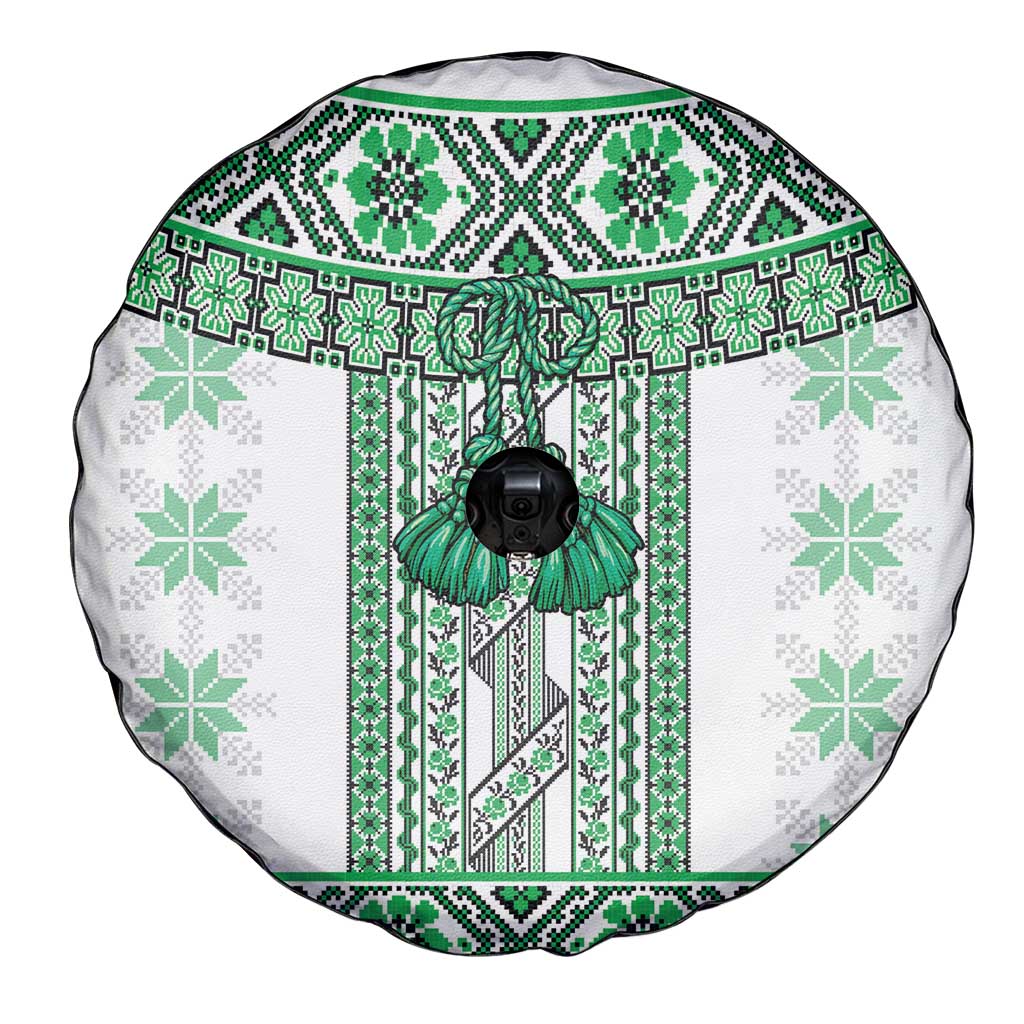 Ukraine Spare Tire Cover Traditional Braided Rope Belt Green Folk Pattern