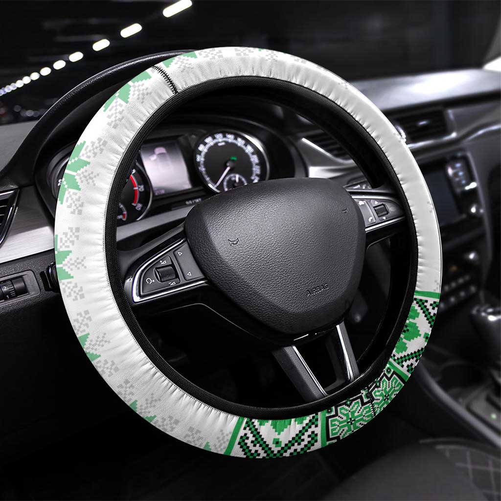 Ukraine Steering Wheel Cover Traditional Braided Rope Belt Green Folk Pattern