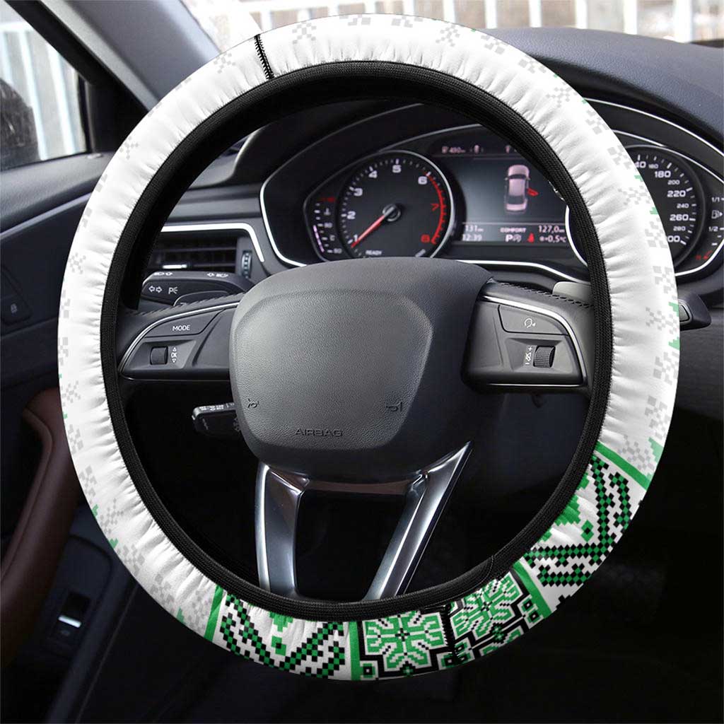 Ukraine Steering Wheel Cover Traditional Braided Rope Belt Green Folk Pattern