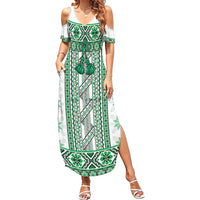 Ukraine Summer Maxi Dress Traditional Braided Rope Belt Green Folk Pattern