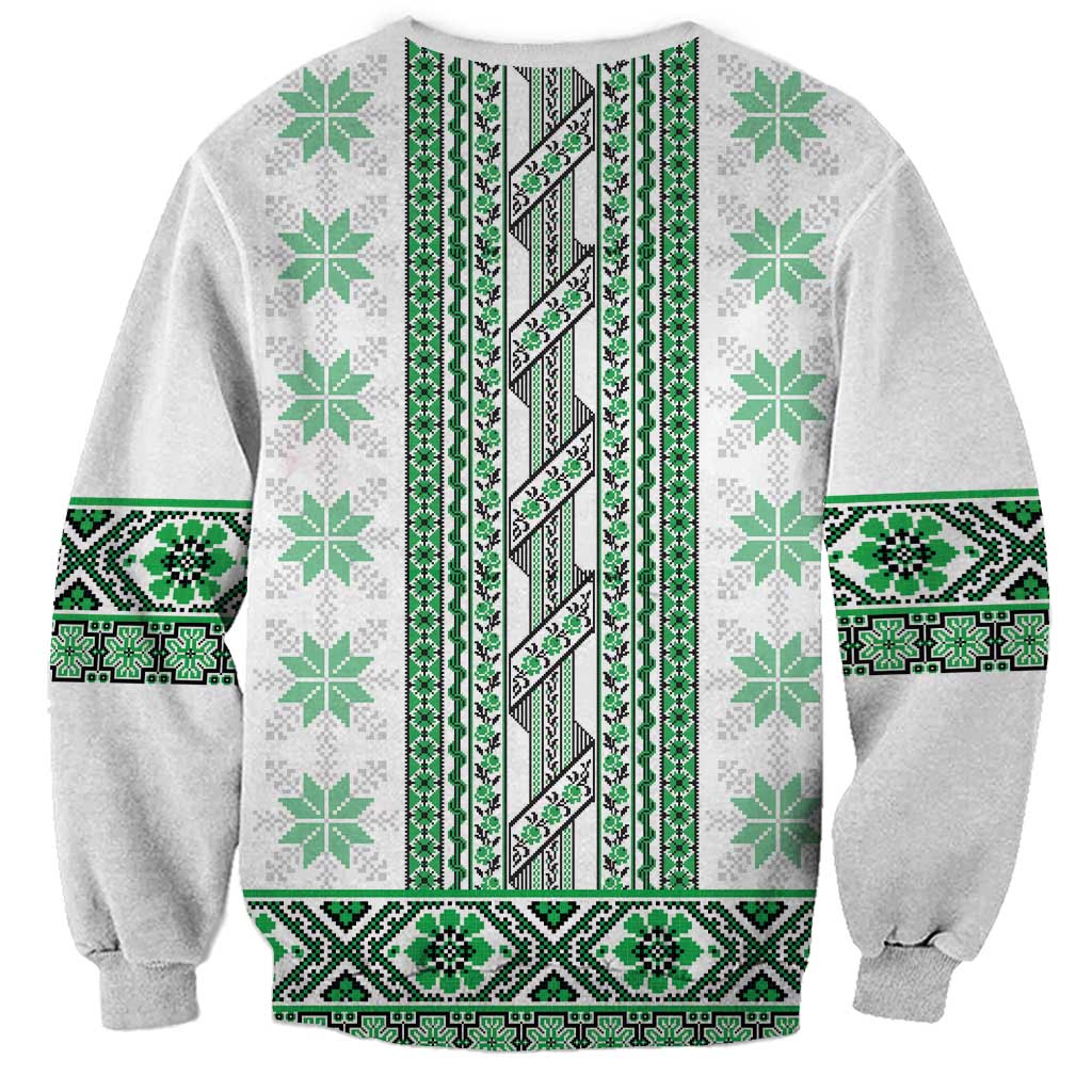 Ukraine Sweatshirt Traditional Braided Rope Belt Green Folk Pattern