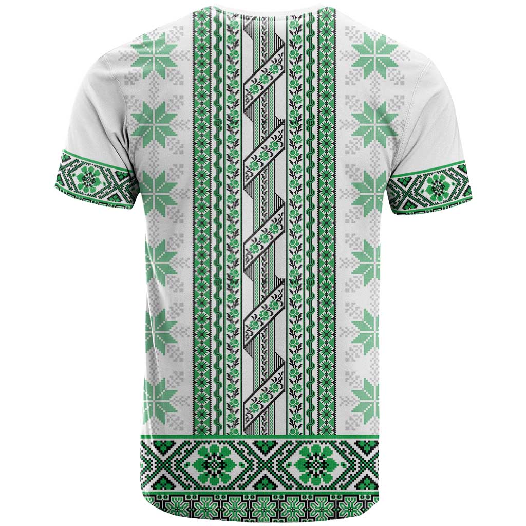 Ukraine T Shirt Traditional Braided Rope Belt Green Folk Pattern