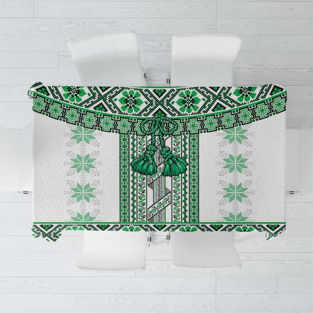 Ukraine Tablecloth Traditional Braided Rope Belt Green Folk Pattern