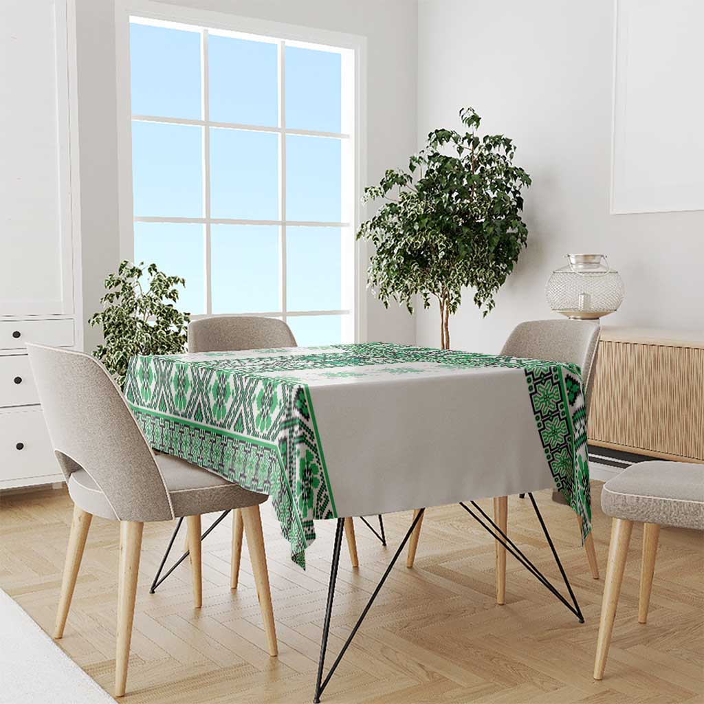 Ukraine Tablecloth Traditional Braided Rope Belt Green Folk Pattern