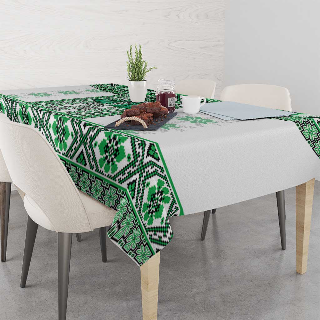 Ukraine Tablecloth Traditional Braided Rope Belt Green Folk Pattern