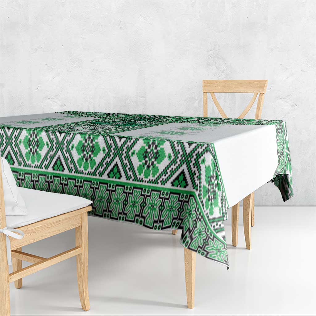 Ukraine Tablecloth Traditional Braided Rope Belt Green Folk Pattern