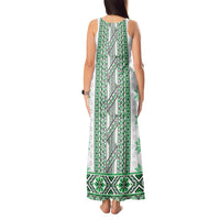 Ukraine Tank Maxi Dress Traditional Braided Rope Belt Green Folk Pattern