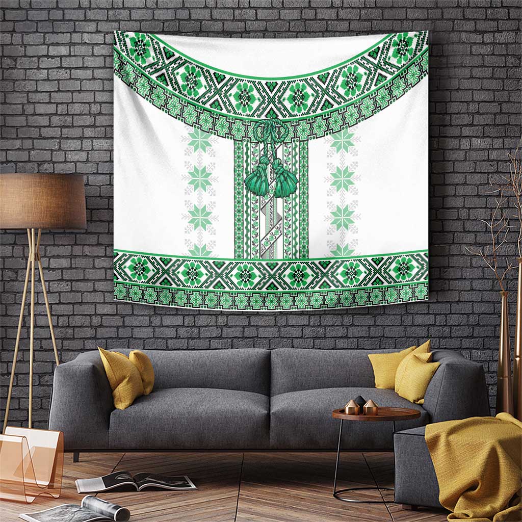 Ukraine Tapestry Traditional Braided Rope Belt Green Folk Pattern