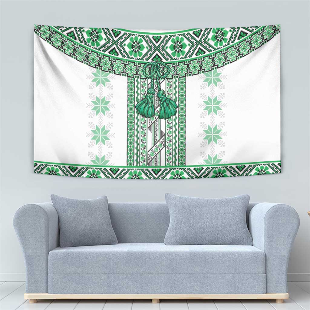 Ukraine Tapestry Traditional Braided Rope Belt Green Folk Pattern