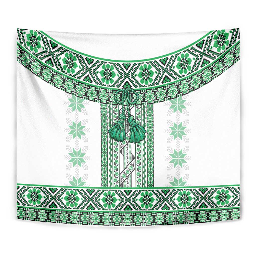 Ukraine Tapestry Traditional Braided Rope Belt Green Folk Pattern