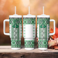 Ukraine Tumbler With Handle Traditional Braided Rope Belt Green Folk Pattern