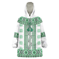 Ukraine Wearable Blanket Hoodie Traditional Braided Rope Belt Green Folk Pattern