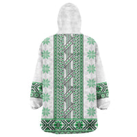 Ukraine Wearable Blanket Hoodie Traditional Braided Rope Belt Green Folk Pattern