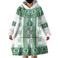 Ukraine Wearable Blanket Hoodie Traditional Braided Rope Belt Green Folk Pattern