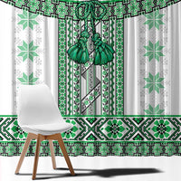 Ukraine Window Curtain Traditional Braided Rope Belt Green Folk Pattern