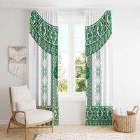 Ukraine Window Curtain Traditional Braided Rope Belt Green Folk Pattern