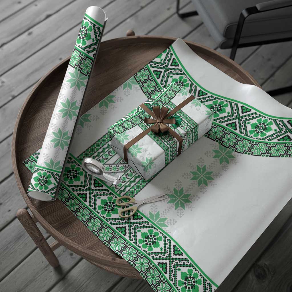 Ukraine Wrapping Paper Traditional Braided Rope Belt Green Folk Pattern - Wonder Print Shop