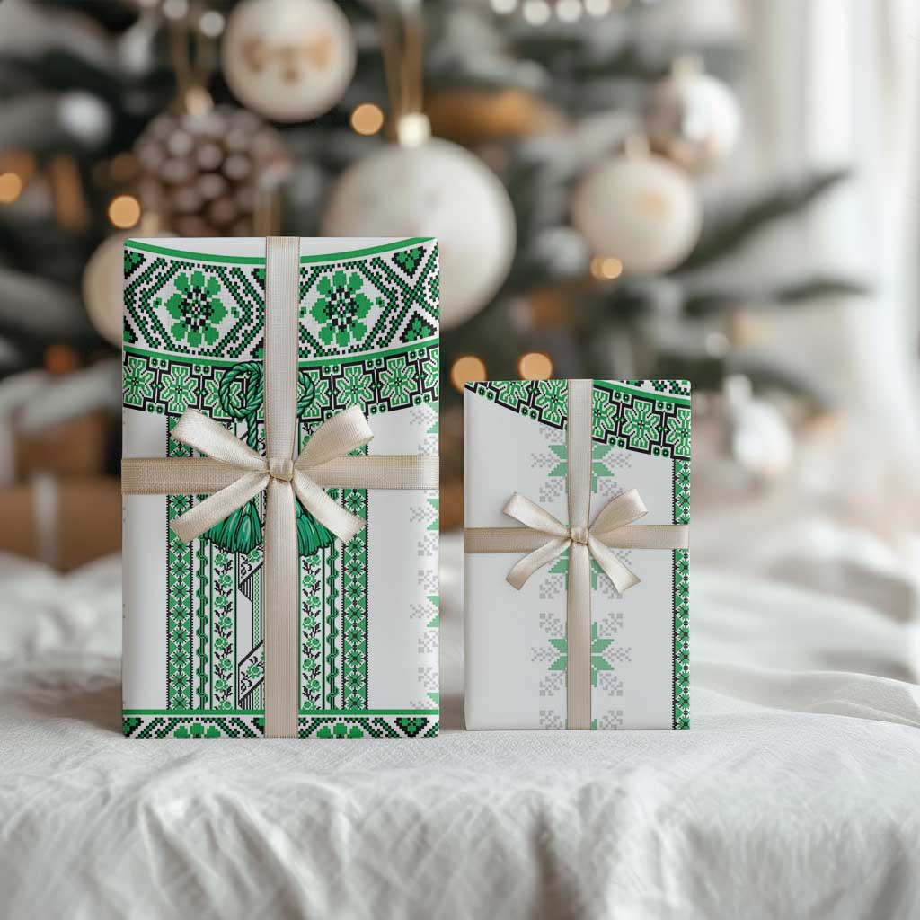 Ukraine Wrapping Paper Traditional Braided Rope Belt Green Folk Pattern - Wonder Print Shop