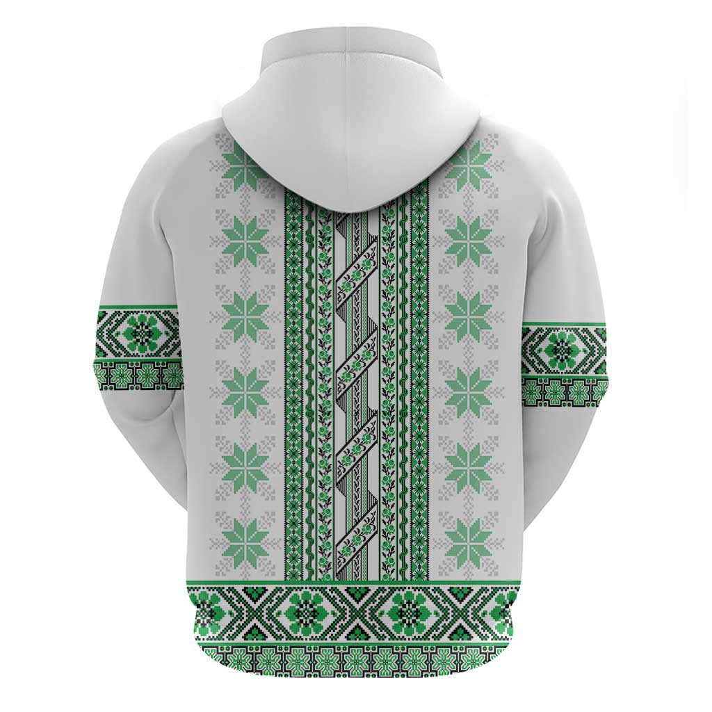 Ukraine Zip Hoodie Traditional Braided Rope Belt Green Folk Pattern
