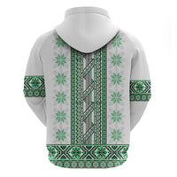 Ukraine Zip Hoodie Traditional Braided Rope Belt Green Folk Pattern