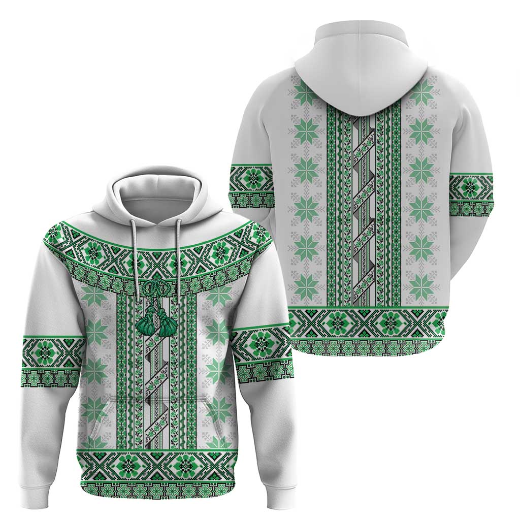Ukraine Zip Hoodie Traditional Braided Rope Belt Green Folk Pattern