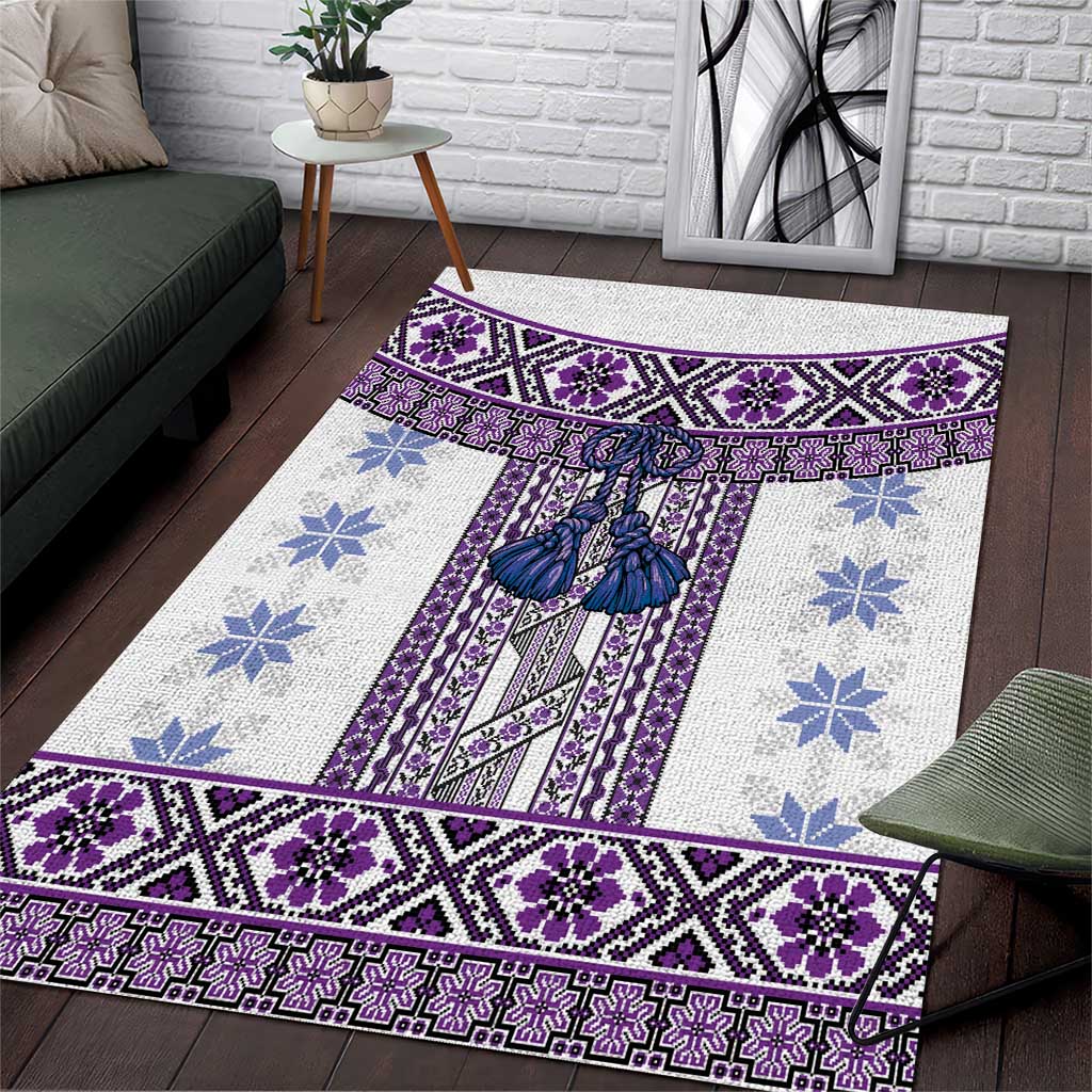 Ukraine Area Rug Traditional Braided Rope Belt Purple Folk Pattern