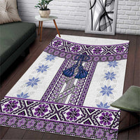 Ukraine Area Rug Traditional Braided Rope Belt Purple Folk Pattern