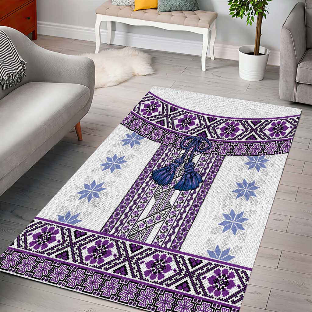 Ukraine Area Rug Traditional Braided Rope Belt Purple Folk Pattern