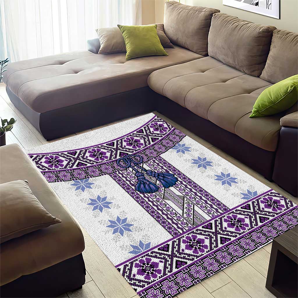 Ukraine Area Rug Traditional Braided Rope Belt Purple Folk Pattern