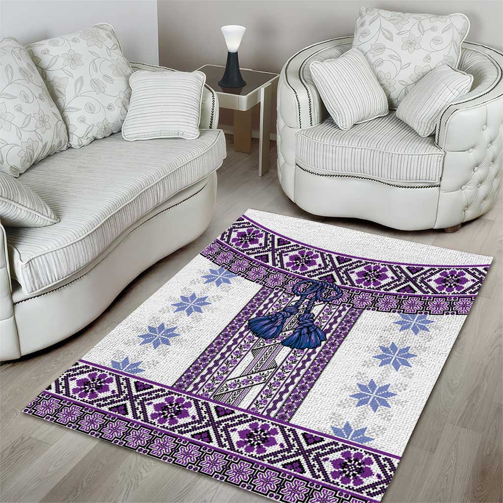 Ukraine Area Rug Traditional Braided Rope Belt Purple Folk Pattern