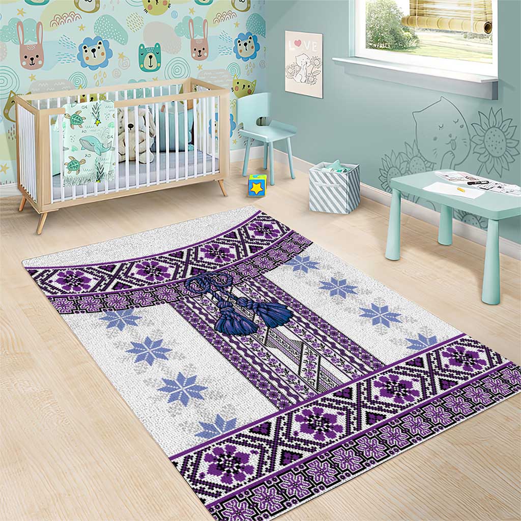 Ukraine Area Rug Traditional Braided Rope Belt Purple Folk Pattern