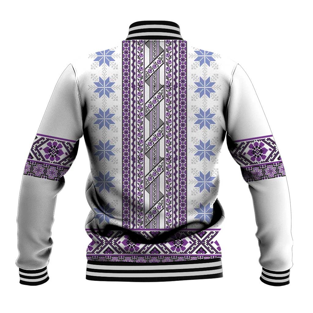 Ukraine Baseball Jacket Traditional Braided Rope Belt Purple Folk Pattern