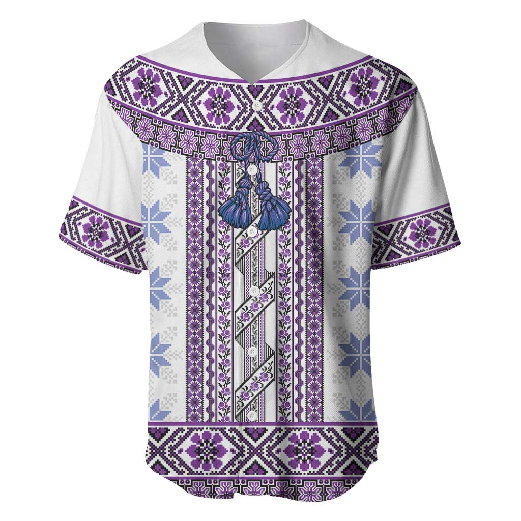 Ukraine Baseball Jersey Traditional Braided Rope Belt Purple Folk Pattern